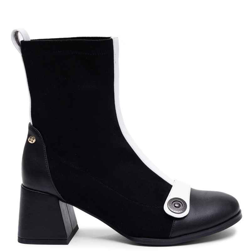 Maciejka Leather Block Heel Boots With Insulation Black And White K7819-01/00-7