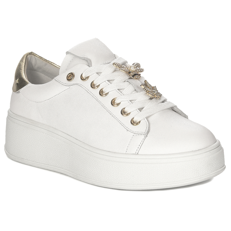 S.Barski Women's Low shoes leather White-Gold