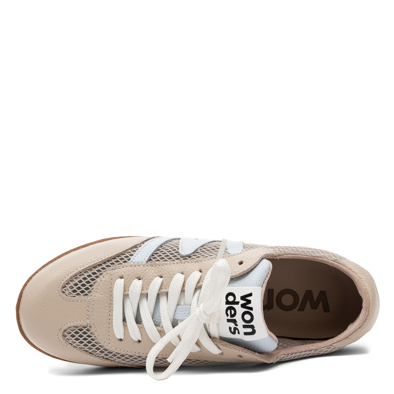Wonders Leather Breathable Women’s Sneakers With Flat Sole Beige AP-2101-BEIG-AURA