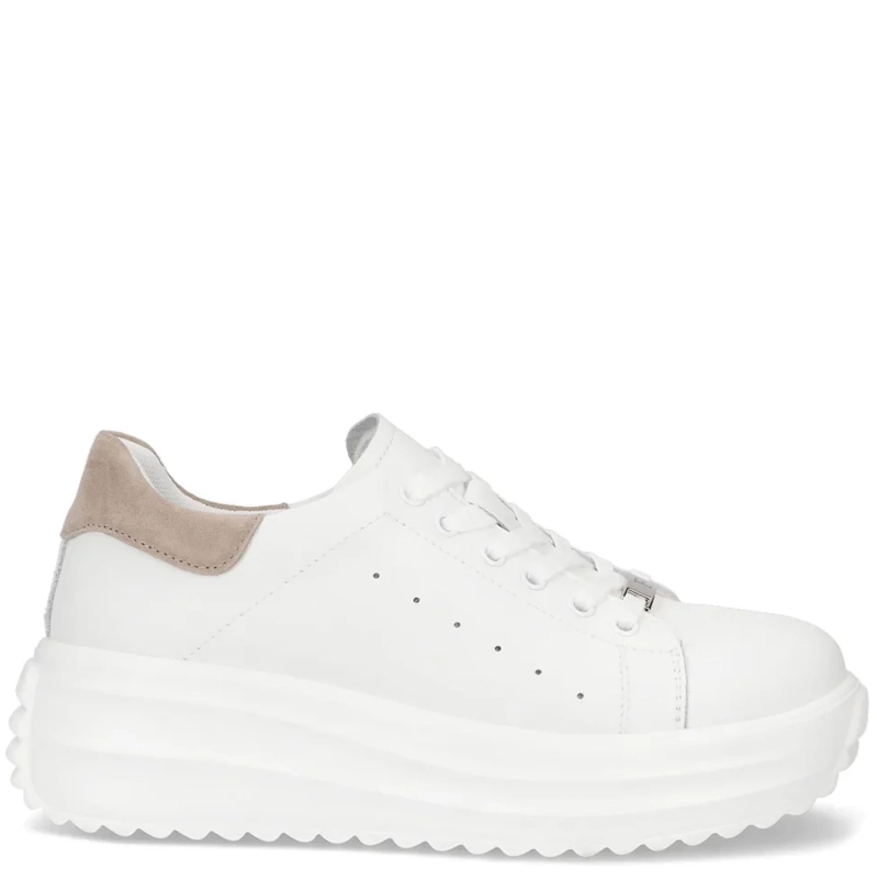 Filippo Skórzane Sneakersy na Platformie Półbuty Ultralekkie Biało-Beżowe DP6739-26-WH-BE