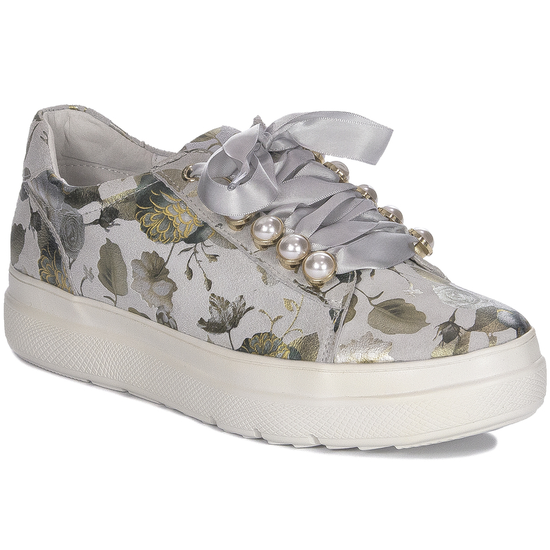 Maciejka Leather Floral Platform Sneakers in Ash Grey N6482-38/00-1