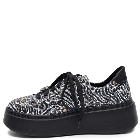 Maciejka Damskie Skórzane Sneakersy Na Platformie Biało-Czarne 6191W-25/00-8