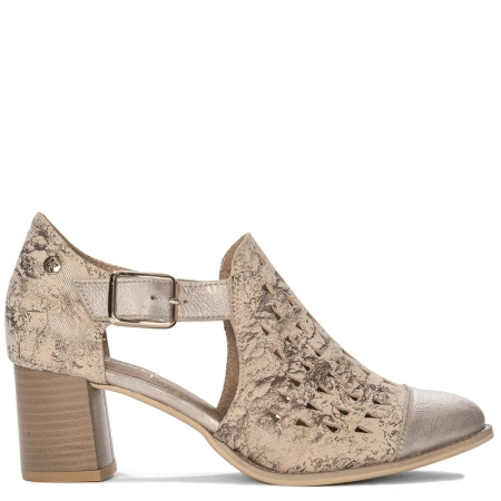 Maciejka leather cutout pumps on block heel 6 cm beige-gold 04962-43/00-5