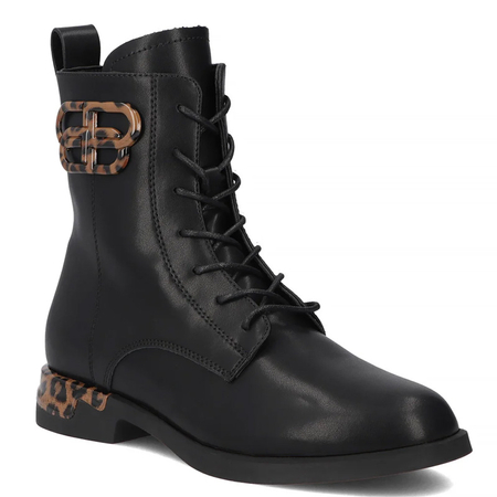 Filippo Leather Tortoiseshell-Heel Lace-Up Ankle Boots Side-Zip Black DBT720625BK