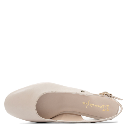 Maciejka Skórzane Slingback Czółenka na Słupku Beżowe P7492-37/00-1