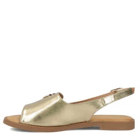 Filippo Gold Leather Sandals With Decorative Plate Flat DS3666-26-GO