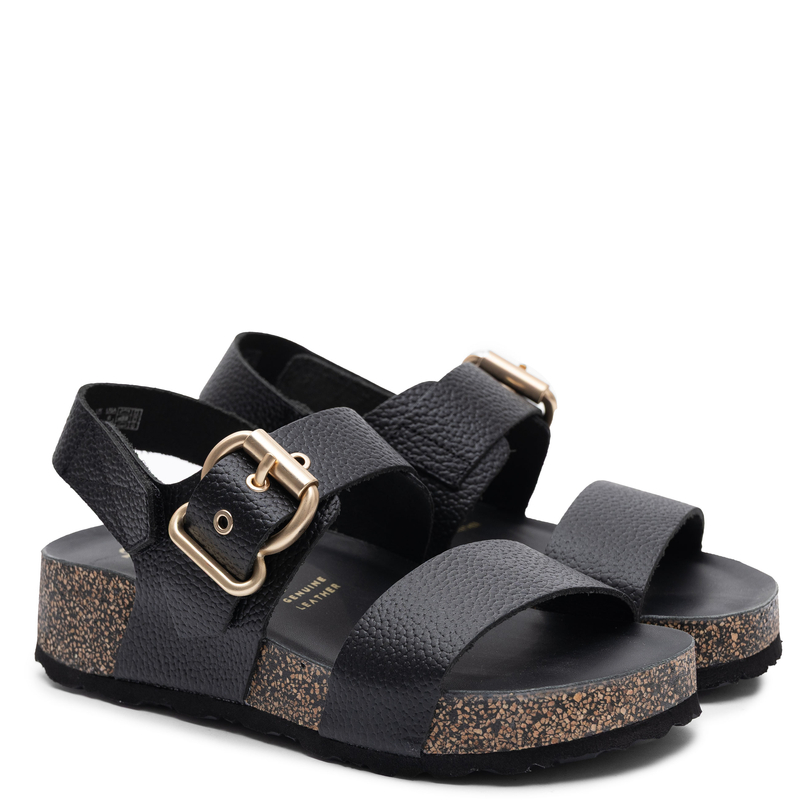 Yokono Wiwi Women's Leather Wedge Sandals Black WIWI-254-OPA-NEG