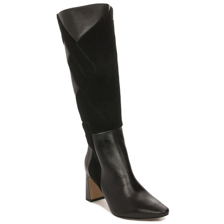 Maciejka Leather Patchwork Knee-High Boots Block Heel Insulated Black 05784-01/00-8