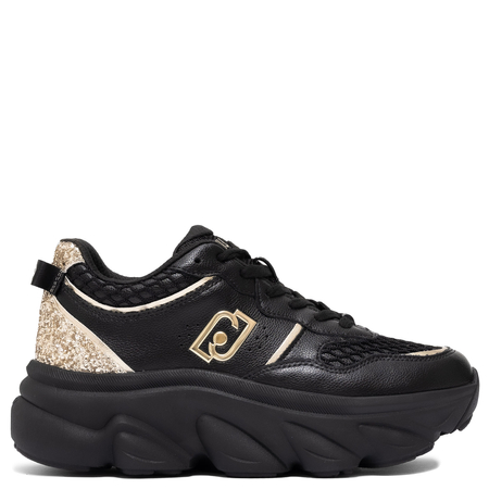 Liu Jo Chunky Platform Sneakers Light Gold Glitter Heel Black BF5061-PX783-GOLD