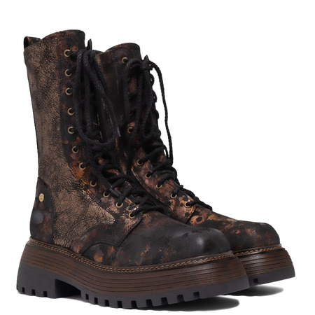 Maciejka Combat Leather Patina Boots Chunky Sole Brown-Gold 06203-32/00-8