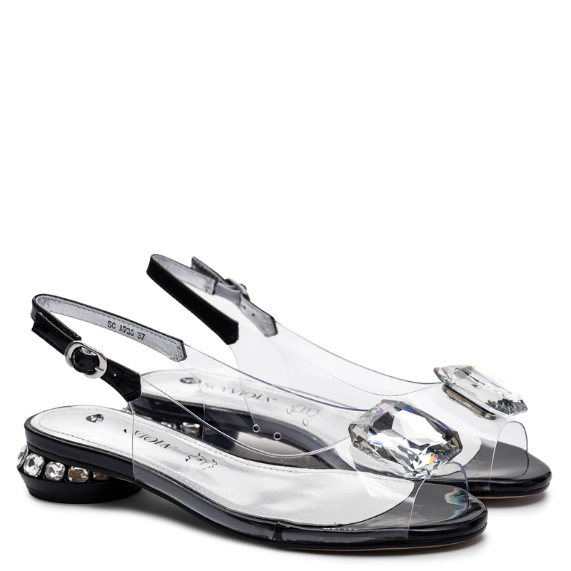 Sca'Viola Transparent Jeweled Sandals With Crystals Clear A936-BLK
