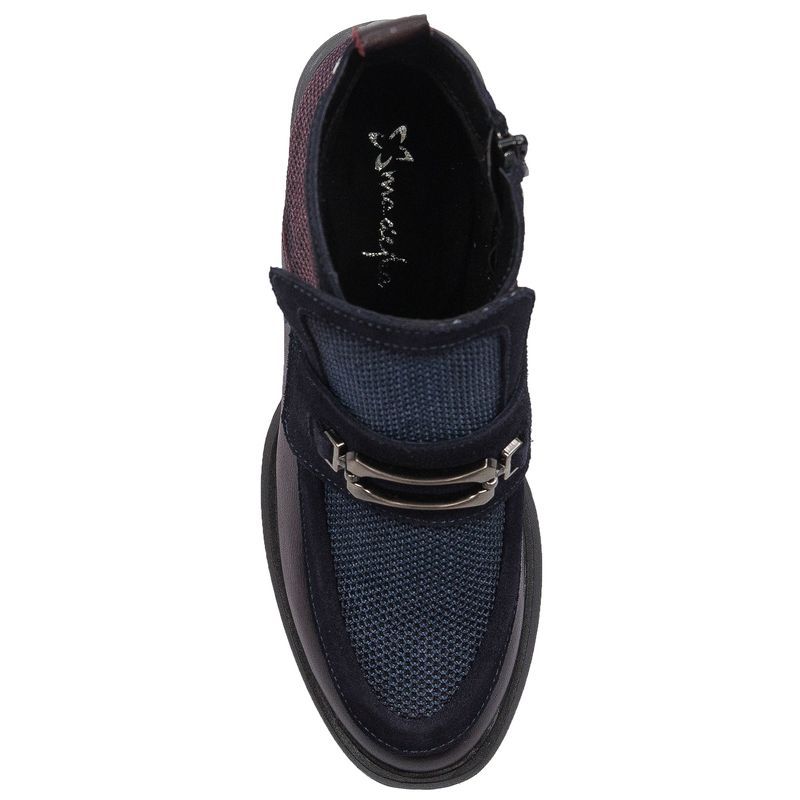 Maciejka Leather Two-Tone Block-Heel Ankle Boots With Side Zip Burgundy-Navy A6747-23/00-8