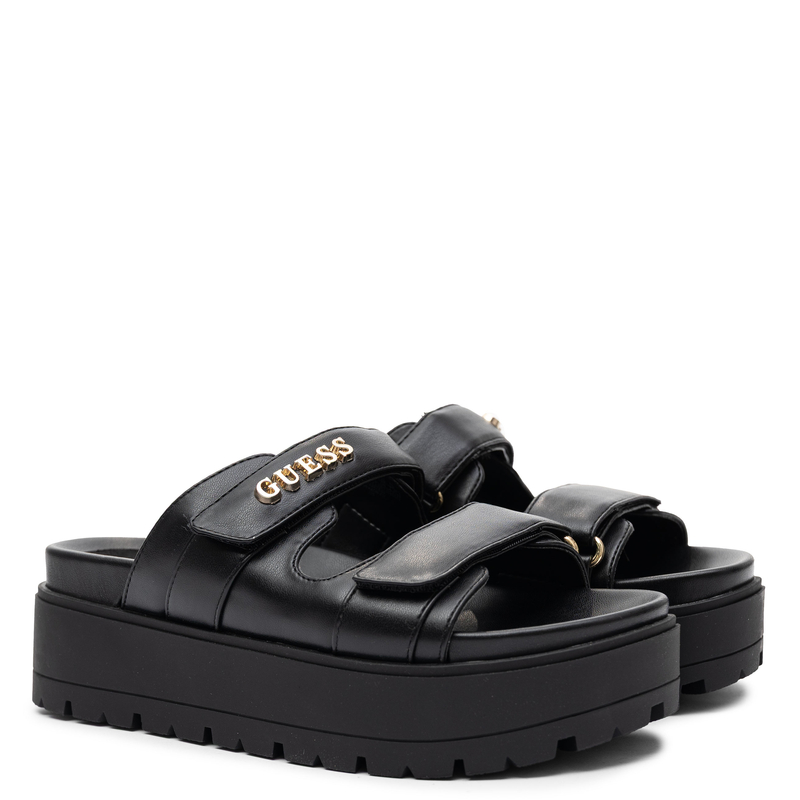 Guess Platform Slide Sandals With Gold Logo Women’s Black FLJFAX-ELE03-BK