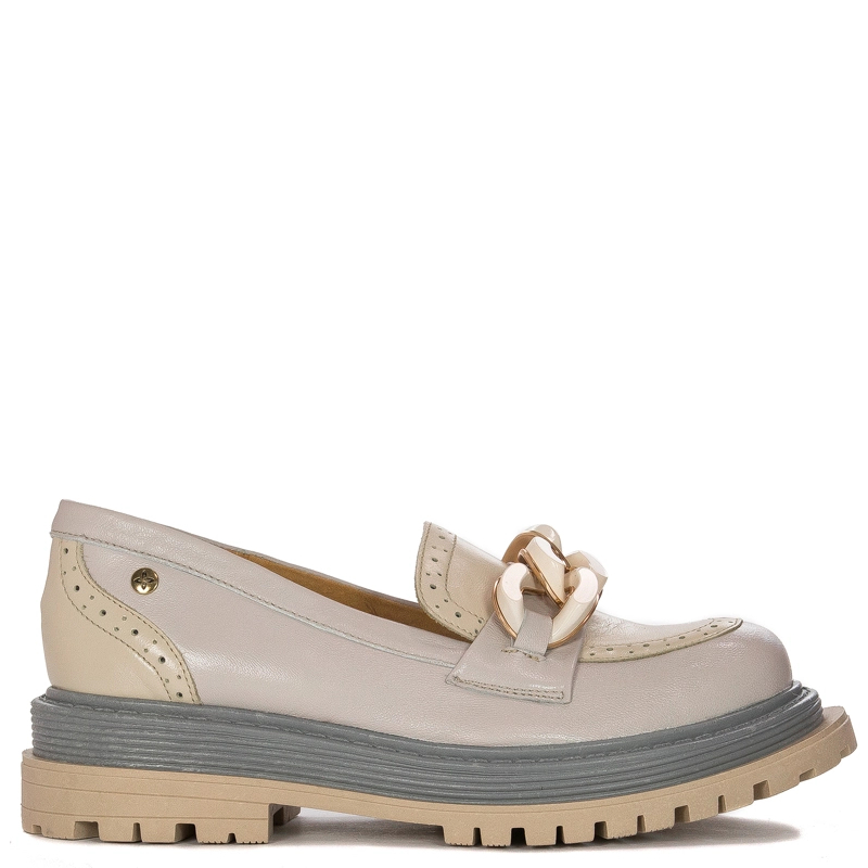 Maciejka Leather Platform Loafers With Chain Beige 05978-03/00-5
