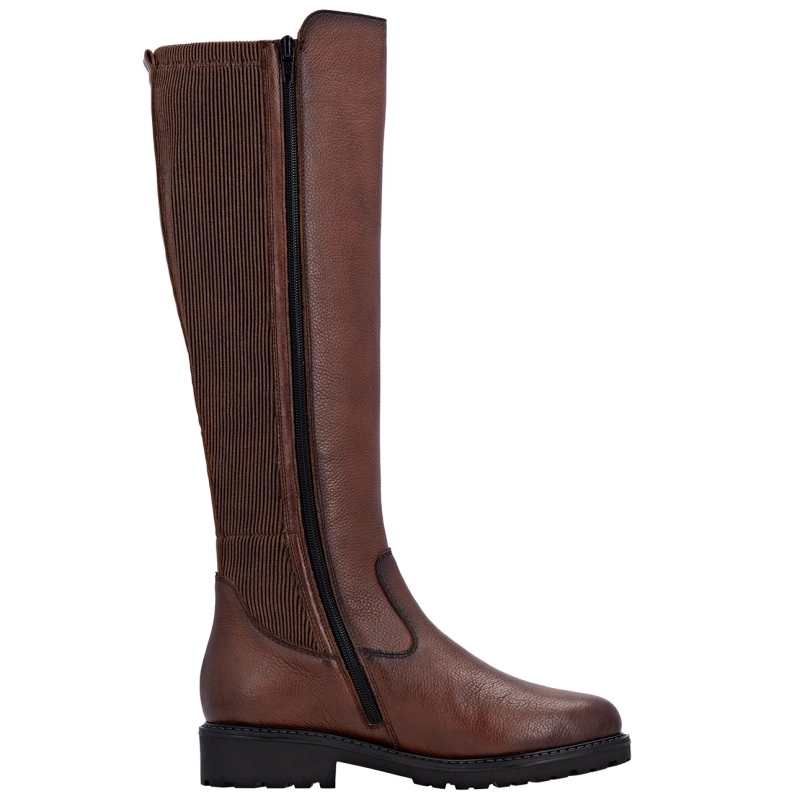 Rieker Classic Leather Knee-High Riding Boots Elastic Shaft Brown R6594-24