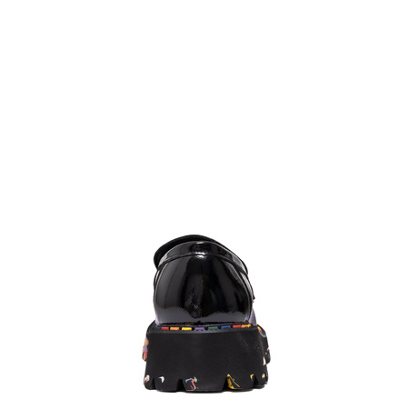 T. Sokolski Mokasyny Lakierowane na Platformie Półbuty z Traktorową Podeszwą Czarny CH-J25-75-BLK-L