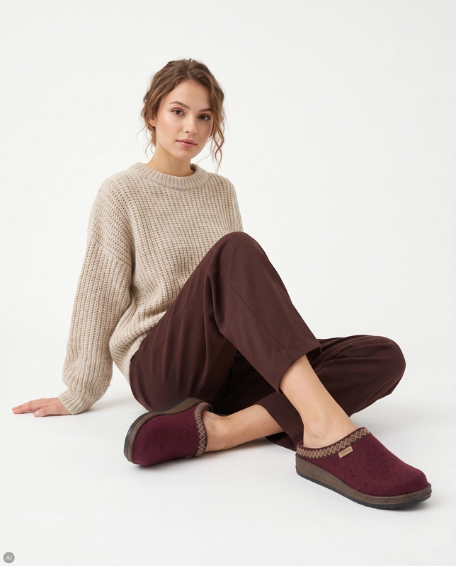 Inblu Warm Felt Home Slippers Slip On Burgundy NL000012-ŚLIWKA