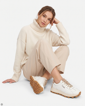 Filippo Modne Skórzane Sneakersy Damskie Na Platformie Białe DP7498-26-WH