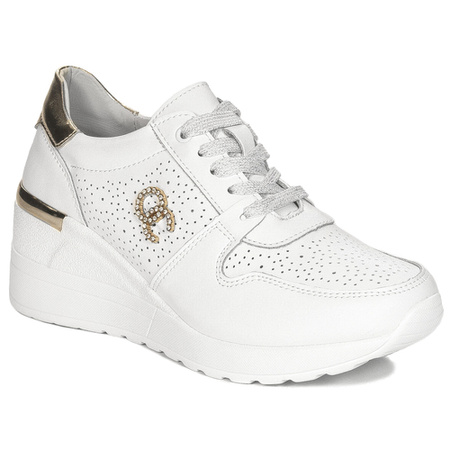 S.Barski Sneakersy damskie na platformie biało-złote