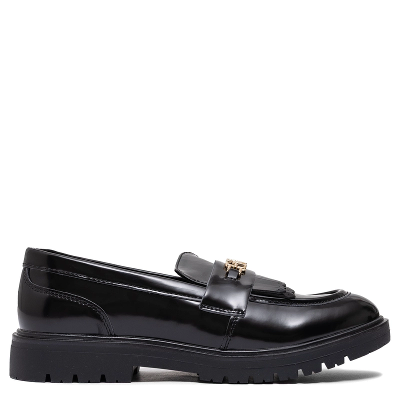 Tommy Hilfiger Lakierowane Lordsy Półbuty Damskie Złote Logo Czarne T3A4-34011-1453999