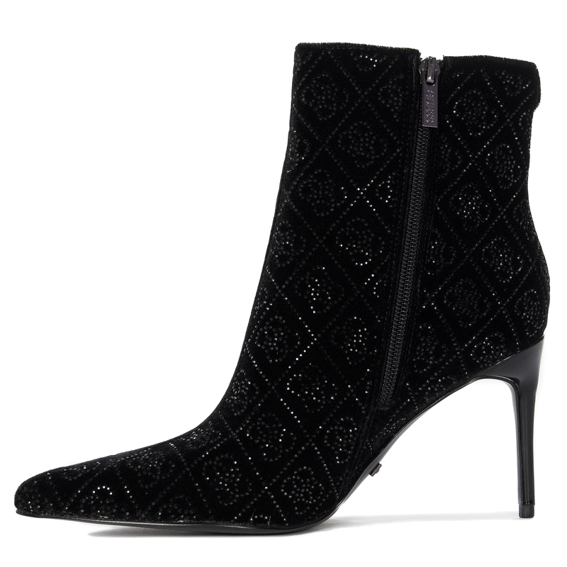 Guess welurowe botki na szpilce szpiczasty nosek czarne FL8HNFAB10 BLACK