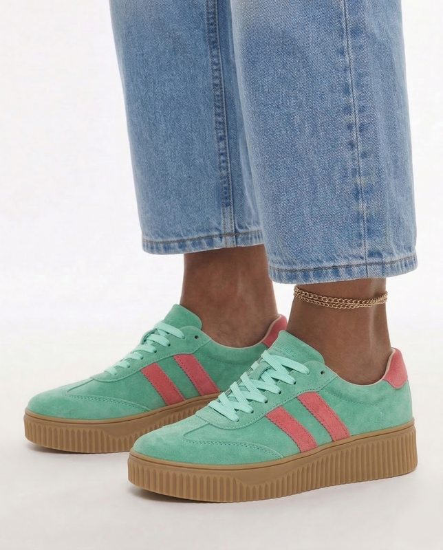 Filippo Skórzane Sneakersy Na Platformie Półbuty Zamszowe Zielono Różowe DP6776-26-GE-FH