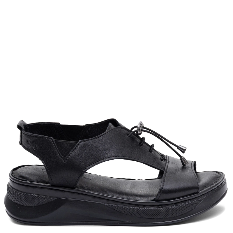 Maciejka Leather Platform Sandals With Elastic Laces Black I7646-01/00-1
