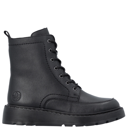 Rieker Ocieplane Sznurowane Trzewiki Damskie Z Zamkiem Czarne 70410-00-BLK