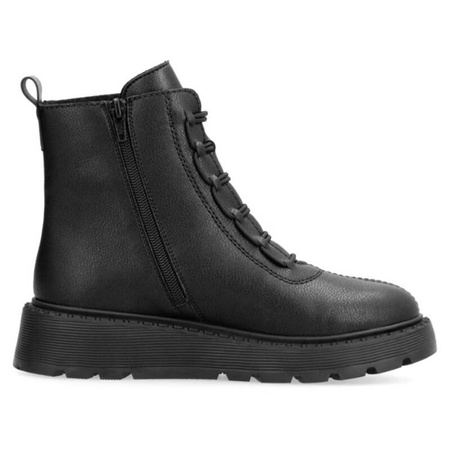 Rieker Botki Damskie Skórzane Na Platformie Ocieplane Czarne