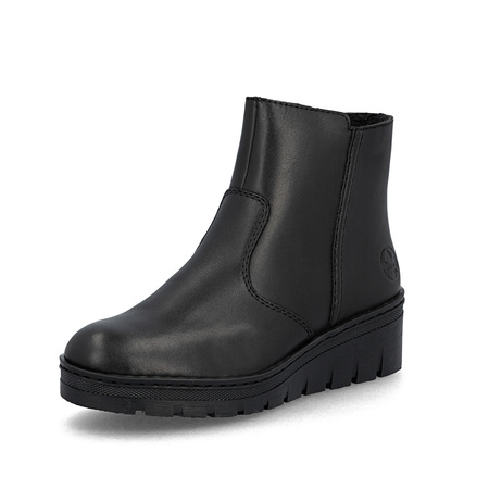 Rieker Skórzane Botki Ocieplane na Platformie Czarne X9165-01-BLACK
