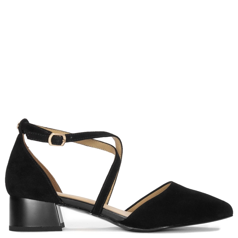 Maciejka Elegant Suede Low Heel Pumps With Straps Black K6807-20/00-1