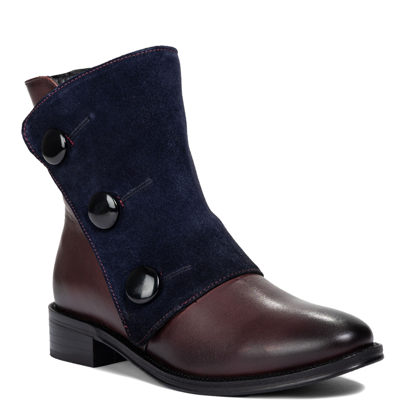 Maciejka Suede-Flap Ankle Boots Decorative Buttons Bordeaux H7172-23/00-7