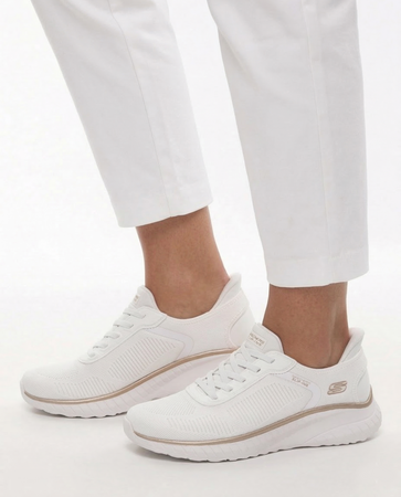 Skechers Bobs Sport Slip-ins Sneakersy Damskie Biało-Złote 117497-WTGD