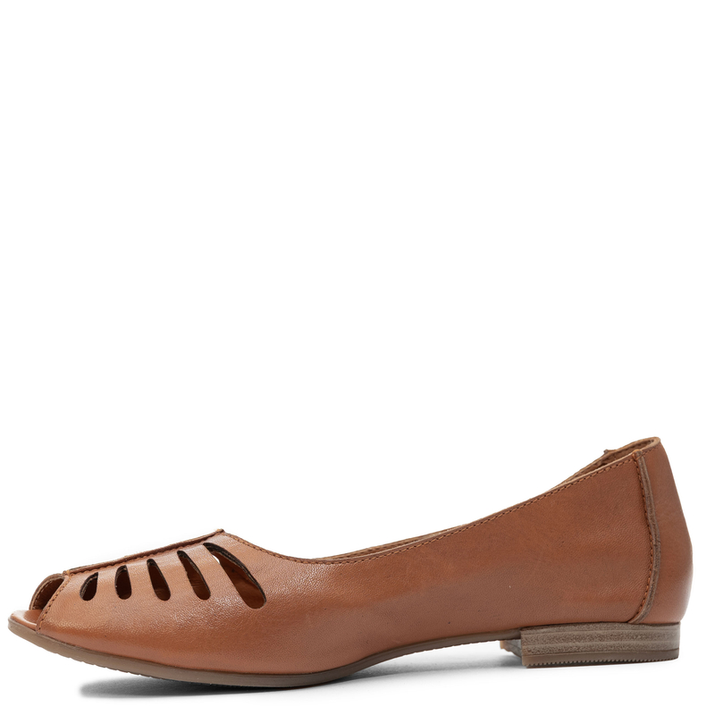 Maciejka Leather Ballet Flats Cut-Outs Peep-Toe Flat Brown P7541-29/00-1