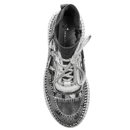 Maciejka Półbuty sneakersy damskie skórzane popielate