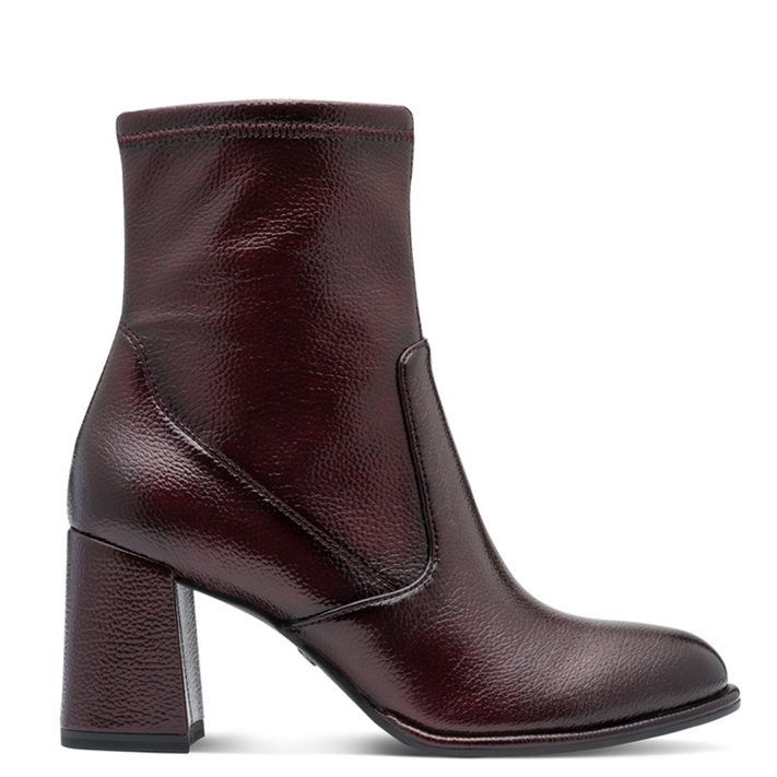 Tamaris Leather Ankle Boots Block Heel Burgundy 1-25357-41-568