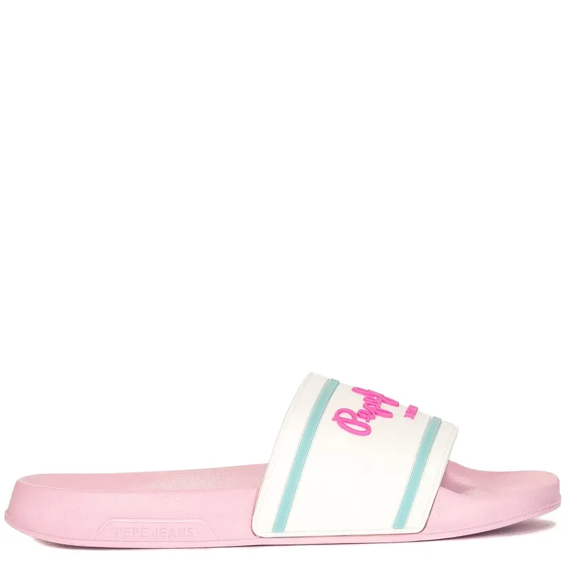 Pepe Jeans Klapki White Slider Logo Girl Białe