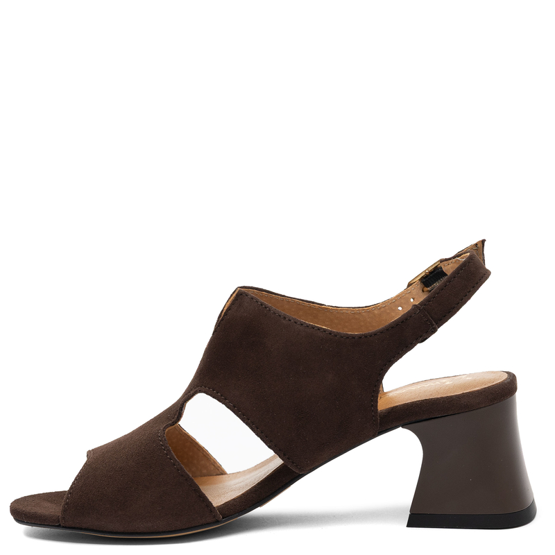 Maciejka Suede Leather Cut-Out Sandals Block Heel Brown 06566-02/00-5