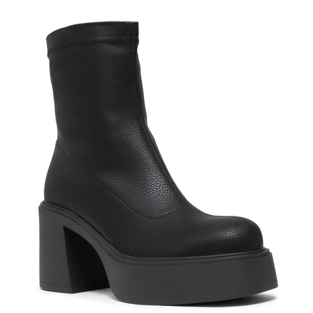 T. Sokolski Leather Platform Ankle Boots Block Heel Black HW-Z25-128-BLK