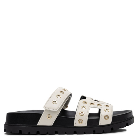 Guess Platform Slides Adjustable Strap Slides Grommet Detail Ivory-Black FLPFASELE03 IVORY