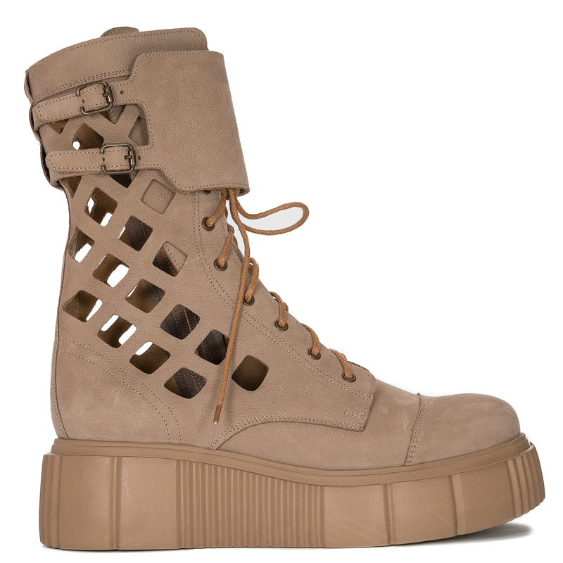 Maciejka Women's boots, leather, nubuck, openwork beige