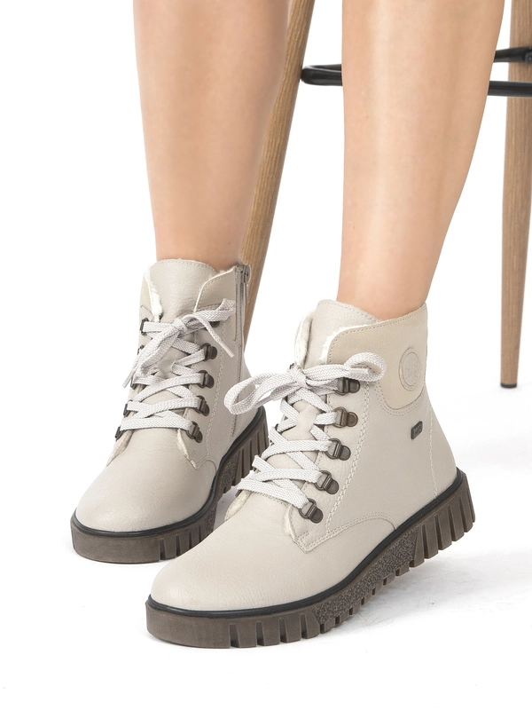 Rieker Insulated Lace-Up Women's Ankle Boots on Platform Beige Y3433-60-BE