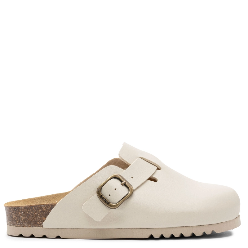 Scholl Closed-Toe Adjustable-Buckle Clogs Flat Beige F00919-1030