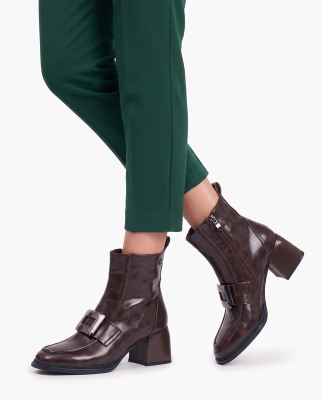 Maciejka Elegant Leather Ankle Boots Block Heel Brown K7788-02/00-7