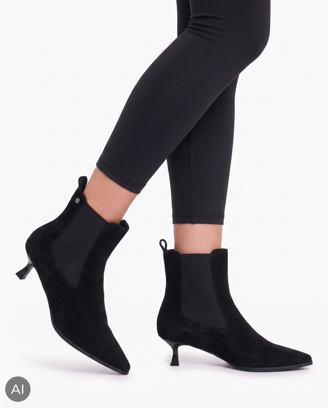 Maciejka Black Suede Ankle Boots Chelsea Boots With Low Heel K7756-01/00-7