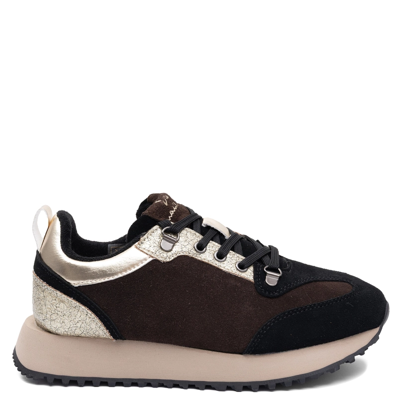 Maciejka Sneakersy Damskie Brązowe ze Złotymi Wstawkami M7360-02/00-7