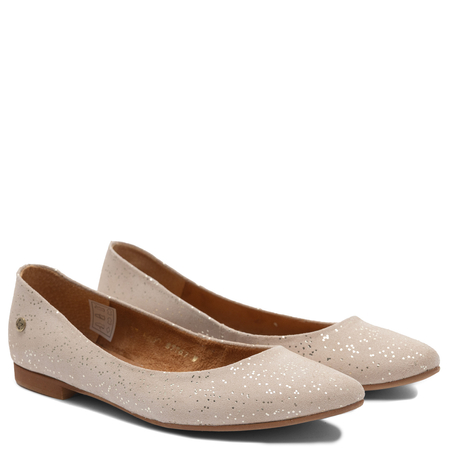 Maciejka Leather Ballerinas Shimmering Pointed Toe Beige 4100W-06/00-8