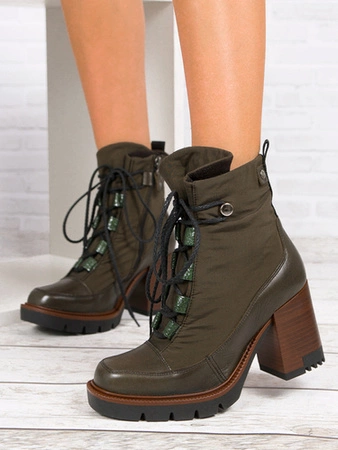 Maciejka Botki Damskie Na Słupku Ocieplane Zielone