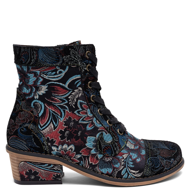 Maciejka Women's Leather Lace-Up Boots With Zipper Floral Multicolor K7688-01/00-7