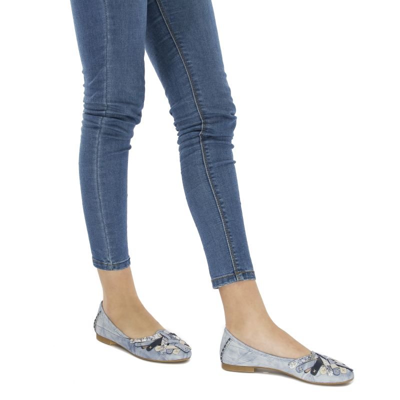 Maciejka Leather Ballet Flats Artisanal Weave Flat Heel Blue 01358-45-00-0